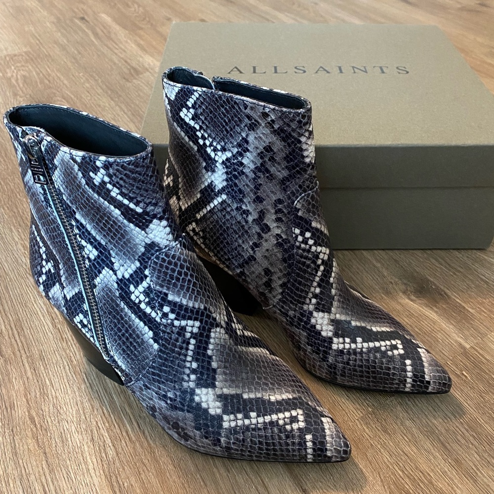 AllSaints snakeskin booties NWT